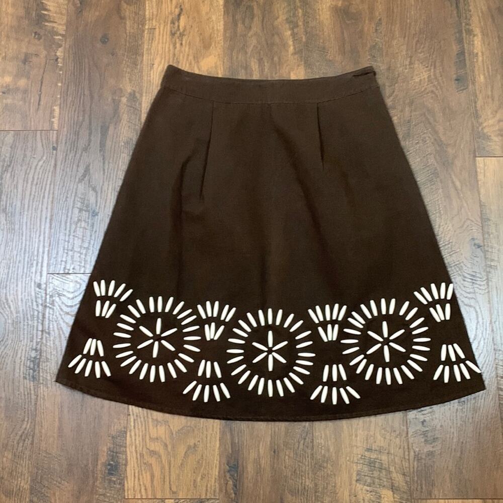 Boden A-Line Beaded Chocolate Brown Skirt